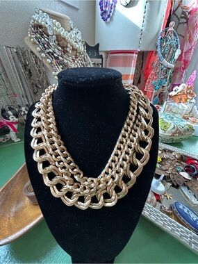 Gold-Tone Multi-Row Chain Statement Necklace